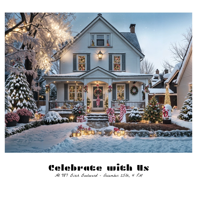 Christmas Gifts in Alley: Lovely for festive cards or new home announcements.