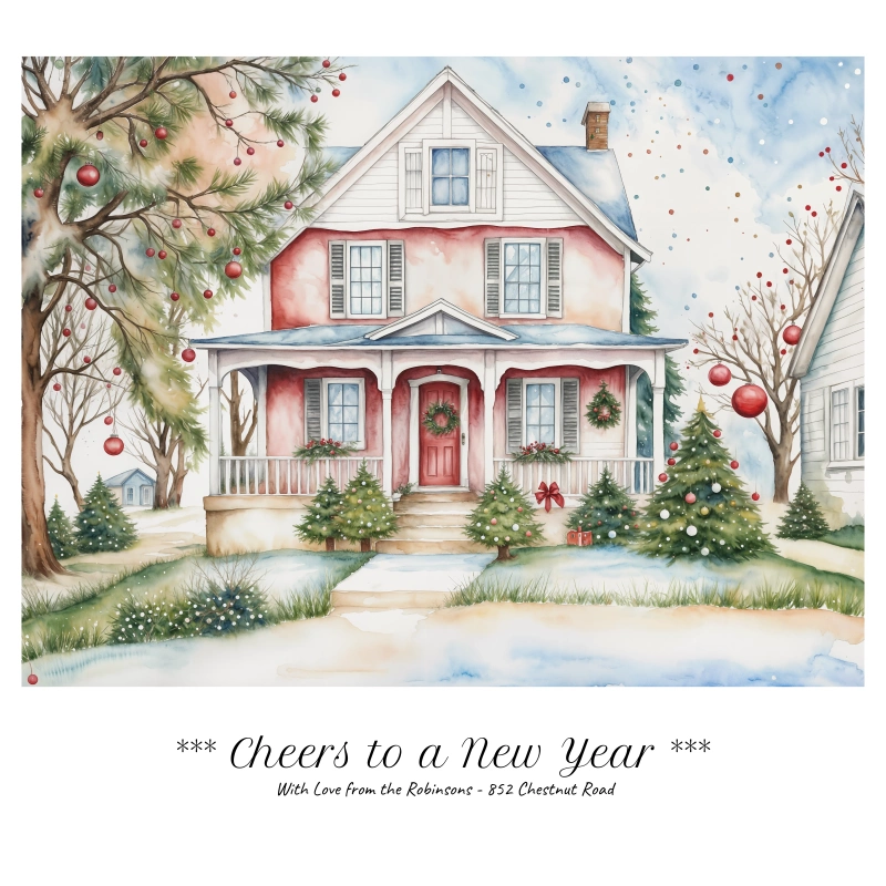 Sample: Top New Year Watercolor House Portrait