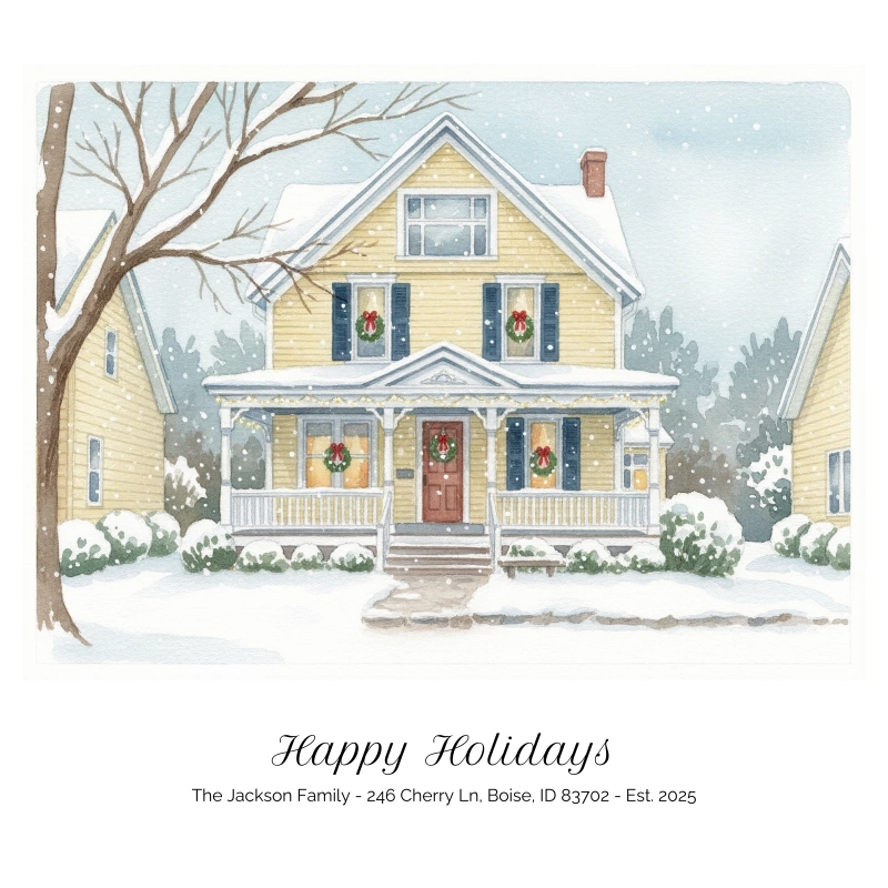 Sample: Custom Winter Watercolor House portrait