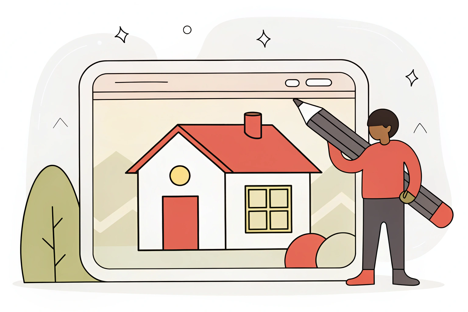 Illustration of house picture upload and style previews.