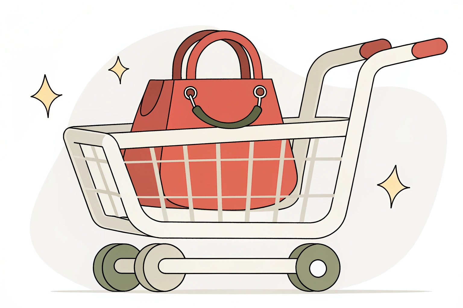 Illustration of shopping cart and pack badge.